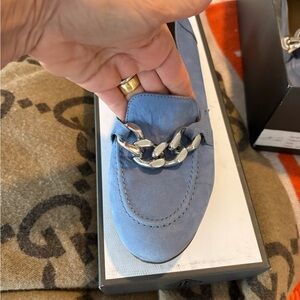 Donald J. Pliner Blue Loafers with Silver Chain